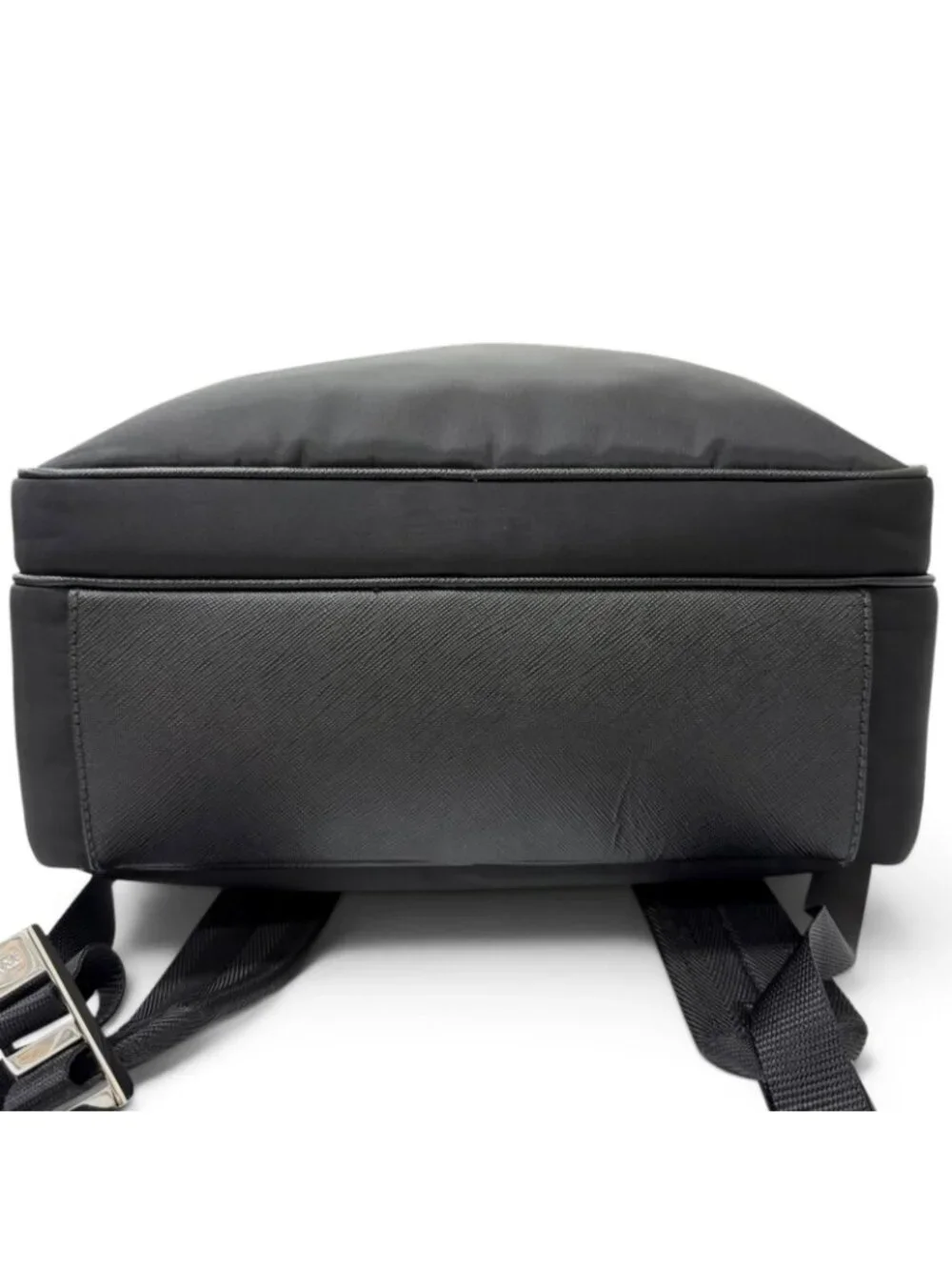Prada Triangle Logo Re-Nylon Saffiano Leather Backpack with Day Pack Black